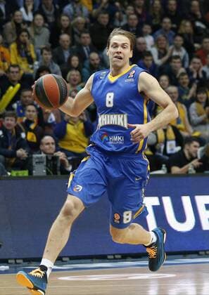 MOSCOW, RUSSIA. FEBRUARY 11, 2016. Khimki s Petteri Koponen in action in the 2015 16 Season Euroleague Top 16 Group F Round 7 basketball match against Real Madrid at Dynamo Sports Palace in Krylatskoye. Real Madrid won the game 93:82. Mikhail Japaridze TASS  TS017041