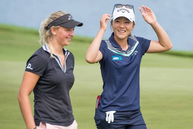 ISPS Handa NZ Women s Open --- Golf --- Day 2 --- 13 02 2016 Christchurch, New Zealand - February 13, 2016 - Emily Kristine Pedersen of Denmark and Lydia Ko of New Zealand (L-R) share a laugh during day two of the ISPS Handa New Zealand Women s Open at Clearwater Golf Club on February 13, 2016 in Christchurch, New Zealand.