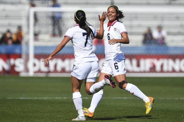February 13, 2016: Costa Rica defender Carol SÃƒÂ¡nchez (6) high fives Costa Rica forward Melissa Herrera (7) after Herrera scores a goal during the match between Costa Rica and Puerto Rico during the CONCACAF 2016 Olympic Qualifying Championship at Toyota Stadium, in Frisco, Texas. Costa Rica defeated Puerto Rico 9-0. Soccer 2016: Costa Rica vs Puerto Rico FEB 13 - ZUMAc04_