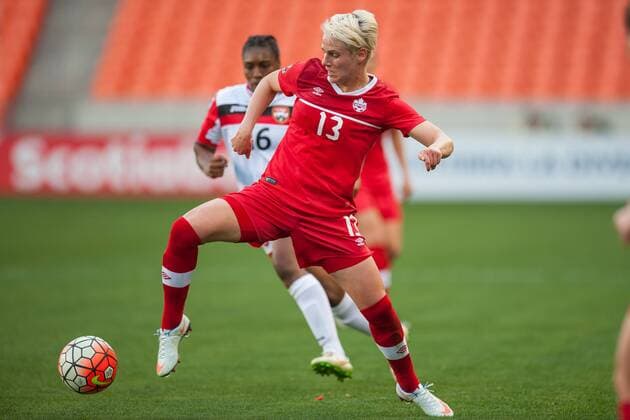 February 14, 2016: Canada midfielder Sophie Schmidt (13) controls the ball during a CONCACAF Olympic Qualifying soccer match between Canada and Trinidad & Tobago at BBVA Compass Stadium in Houston, TX. Canada won 6-0... Soccer 2016: Canada vs Trinidad & Tobago FEB 14 - ZUMAc04_