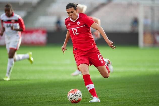 February 14, 2016: Canada forward Christine Sinclair (12) scores her 159th international goal to pass Mia Hamm and take 2nd place on the all time goal list during a CONCACAF Olympic Qualifying soccer match between Canada and Trinidad & Tobago at BBVA Compass Stadium in Houston, TX. Canada won 6-0... Soccer 2016: Canada vs Trinidad & Tobago FEB 14 - ZUMAc04_