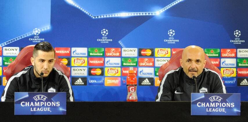 FuÃŸball, Champions League, AS Rom PK 16.02.2016. Rome, Italy. Roma team press conference PK Pressekonferenz ahead of their UEFA Champions League game versus Real Madrid on Feb 17th in Rome. Kostantinos Manolas and Luciano Spalletti xSALVATORExFORNELLIx  ActionPlus11708250