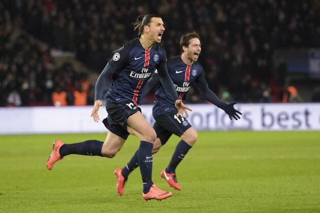 Fußball, Champions League, Paris St. Germain - FC Chelsea Jubel Zlatan Ibrahimovic (PSG) - Torjubel Parisiens FOOTBALL : Paris St. Germain - Chelsea FC London - Champions League - Paris - 16 02 2016 JBAutissierx 