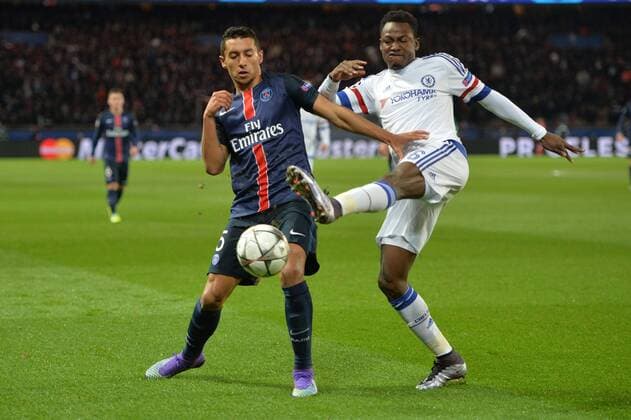 Baba Rahman (che) - MARQUINHOS (psg) - Fussball, Champions League, Paris Saint Germain PSG vs. FC Chelsea - 16 02 2016 AnthonyBIBARD FEP Panoramic 