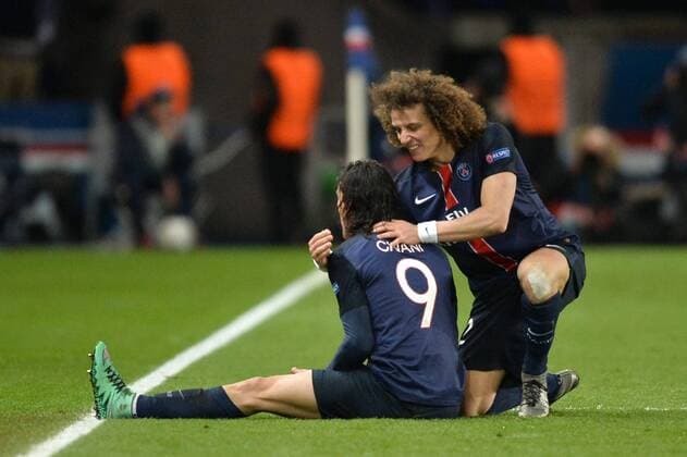 EDINSON CAVANI (psg) - DAVID LUIZ (psg) - Fussball, Champions League, Paris Saint Germain PSG vs. FC Chelsea - 16 02 2016 AnthonyBIBARD FEP Panoramic 