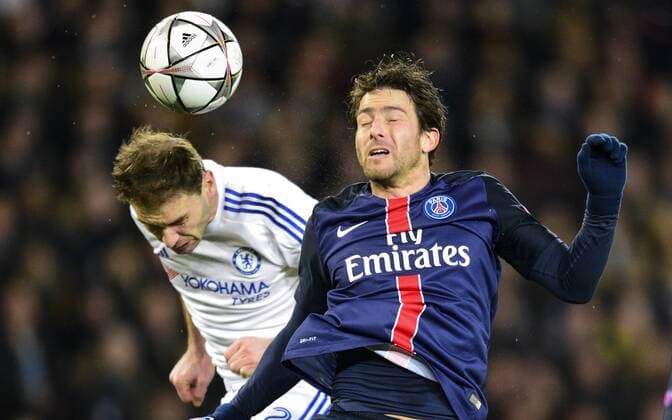 Branislav Ivanovic ( Chelsea ) - Maxwell ( PSG ) - Fussball, Champions League, Paris Saint Germain PSG vs. FC Chelsea - 16 02 2016 FedericoPestellini Panoramic 
