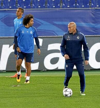 Real Madrid (Champions League) training session in Rome. In this picture, Zinedine Zidane and Marcelo. xPABLOGARCIAx 