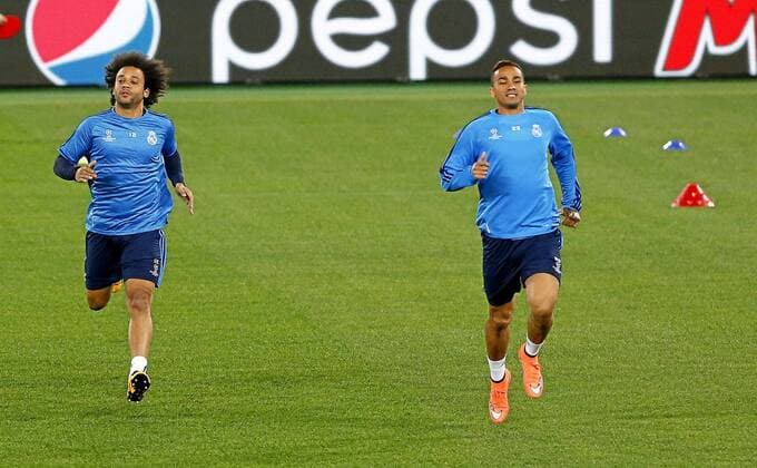 Real Madrid (Champions League) training session in Rome. In this picture, Marcelo and Danilo. xPABLOGARCIAx 