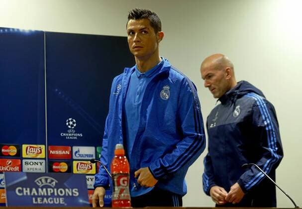 Zinedine Zidane and Cristiano Ronaldo (Real Madrid) attend press conference PK Pressekonferenz xPabloxGarciax 