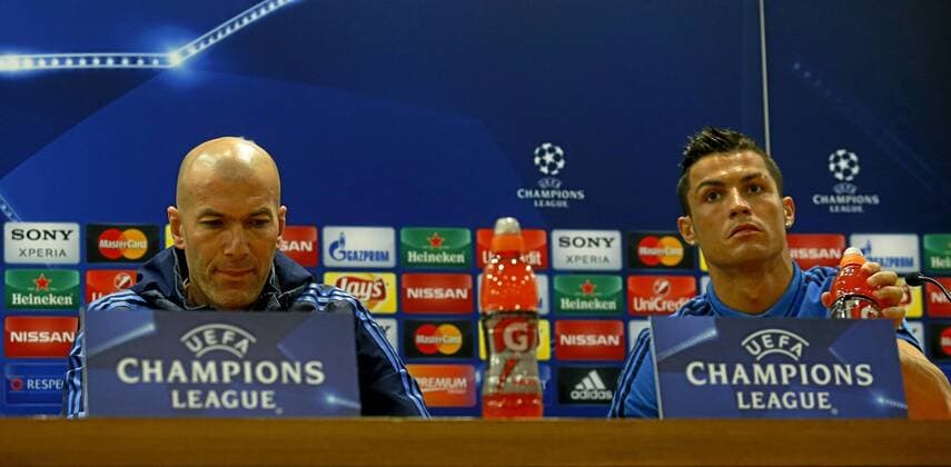 Zinedine Zidane and Cristiano Ronaldo (Real Madrid) attend press conference PK Pressekonferenz xPabloxGarciax 