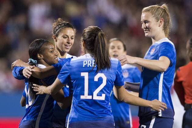 February 15, 2016: The United States celebrate after United States forward Crystal Dunn (16) scores a goal during the match between the United States and the Puerto Rico during the CONCACAF 2016 Olympic Qualifying Championship at Toyota Stadium, in Frisco, Texas. The US defeated Puerto Rico 10-0. Soccer 2016: United States vs Puerto Rico FEB 15 - ZUMAc04_