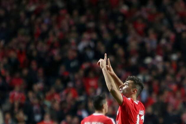 Feb. 16, 2016 - Lisbon, Portugal - Benfica s forward Jonas celebrates after scoring a goal during the UEFA Champions League round of 16 football match between SL Benfica and FC Zenith at the Luz stadium in Lisbon on February 16, 2016. UEFA Champions League - Benfica Vs Zenith  - ZUMAn230