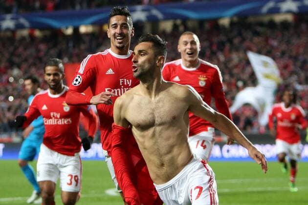 Feb. 16, 2016 - Lisbon, Portugal - Benfica s forward Jonas celebrates after scoring a goal during the UEFA Champions League round of 16 football match between SL Benfica and FC Zenith at the Luz stadium in Lisbon on February 16, 2016. UEFA Champions League - Benfica Vs Zenith  - ZUMAn230