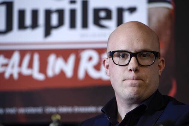 AB InBev spokesman Korneel Warlop pictured during a press conference PK Pressekonferenz of AB InBev on the 25 years of partnership between famous Belgian beer Jupiler and the Red Devils national soccer team, Wednesday 17 February 2016 in Brussels. DIRKxWAEM  x04794339x
