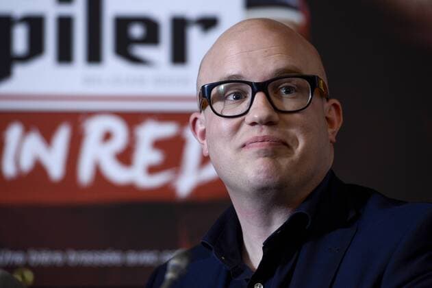 AB InBev spokesman Korneel Warlop pictured during a press conference PK Pressekonferenz of AB InBev on the 25 years of partnership between famous Belgian beer Jupiler and the Red Devils national soccer team, Wednesday 17 February 2016 in Brussels. DIRKxWAEM  x04794389x