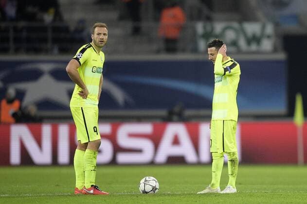 Gent s Laurent Depoitre and Gent s Danijel Milicevic pictured during a game between Belgian KAA Gent and German VfL Wolfsburg, a first leg of the 1 8 finals of the UEFA Champions League competition, in Gent, Wednesday 17 February 2016. YORICKxJANSENS  x04794895x