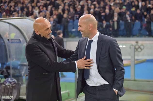Fußball, Champions League, AS Rom - Real Madrid Football - soccer: UEFA Champions League, AS Rom - Real Madrid Luciano Spalletti coach Zinedine Zidane coach (Hinweis: Verwendung nur in Deutschland - only Germany) xHOCHxZWEIx xItalyxPhotoxPressx 