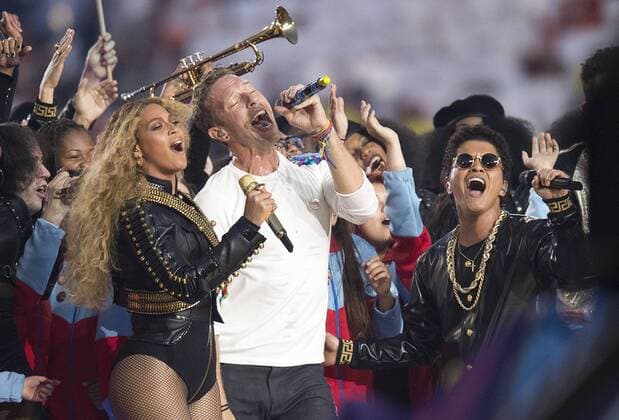 Feb. 7, 2016 - Santa Clara, CA, USA - Beyonce, Chris Martin and Bruno Mars preform during half time show in Super Bowl 50 on Sunday, Feb. 7, 2016 at Levi s Stadium in Santa Clara, Calif. Sacramento California News - Feb. 7, 2016 - ZUMAs76_