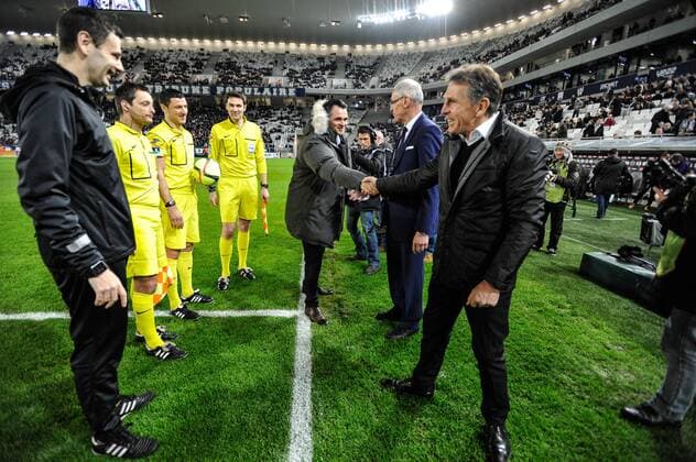 Fußball, Girondins Bordeaux - OGC Nizza Willy Sagnol (gir) Claude Puel (ogc) - Fussball Frankreich, Ligue 1, Girondins Bordeaux vs. OGC Nice - 19 02 2016 ThierryBreton Panoramic 