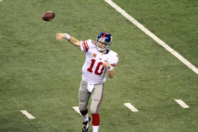 Feb. 5, 2012 - Indianapolis, IN, USA - New York Giants quarterback Eli Manning 10 during Super Bowl XLVI. Super Bowl XLVI came down to the final seconds as the New York Giants beat the New England Patriots with a final score of 21-17 in Lucas Oil Stadium in Indianapolis, IN. Photo By Aaron Suozzi Super Bowl XLVI New York Giants vs. New England Patriots - ZUMAs102