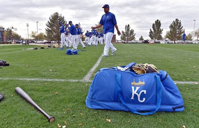 Feb. 19, 2016 - Surprise, AZ, USA - Kansas City Royals catcher Salvador Perez (13) leaves the warmup field to start a spring training workout on Friday, Feb. 19, 2016, in Surprise, Az. Kansas City Royals spring training - ZUMAm67_