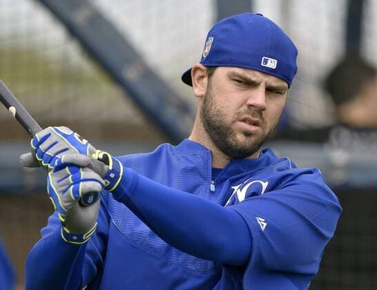Feb. 19, 2016 - Surprise, AZ, USA - Kansas City Royals third baseman Mike Moustakas during a spring training workout on Friday, Feb. 19, 2016, in Surprise, Az. Kansas City Royals spring training - ZUMAm67_