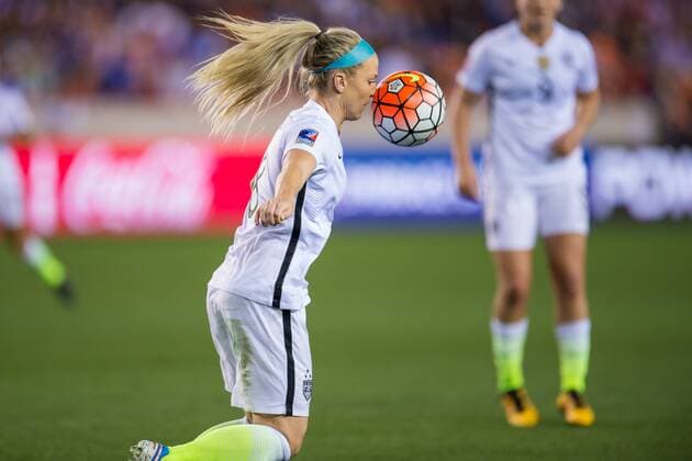 February 19, 2016: United States defender Julie Johnston (8) hits the ball with her nose during a semi-final CONCACAF Olympic Qualifying soccer match between the USA and Trinidad & Tobago at BBVA Compass Stadium in Houston, TX. USA won 5-0 and earned a spot in the Summer Olympics... Soccer 2016: Trinidad & Tobago vs USA FEB 19 - ZUMAc04_