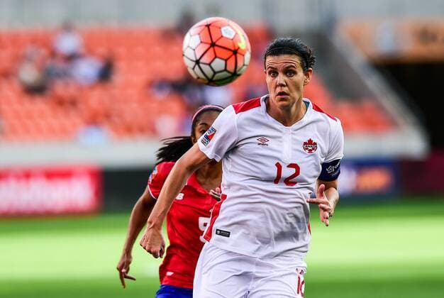 19 FEB 2016: Canada Forward Christine Sinclair (12) hustles after a loose ball during the Women s Olympic qualifying soccer match between Canada and Costa Rica at BBVA Compass Stadium in Houston, Texas. (Photo by Ken Murray Icon Sportswire) SOCCER: FEB 19 Women s Olympic Qualifying - Semifinal - Canada v Costa Rica Icon160219003 EDITORIAL USE ONLY