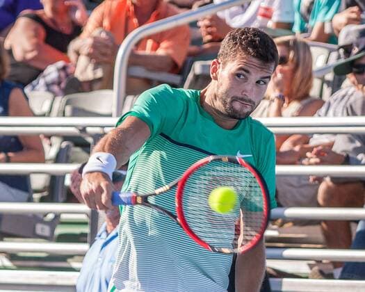 Feb. 20, 2016 - Delray Beach, Florida, US - Bulgarian GRIGOR DIMITROV in action on court as American RAJEEV RAM upset him 6-4, 6-3 in the semi-finals of the ATP Tennis Herren World Tour Delray Beach Open in Delray Beach, Florida. ATP World Tour Delray Beach Open Semi-Finals - ZUMAd84_