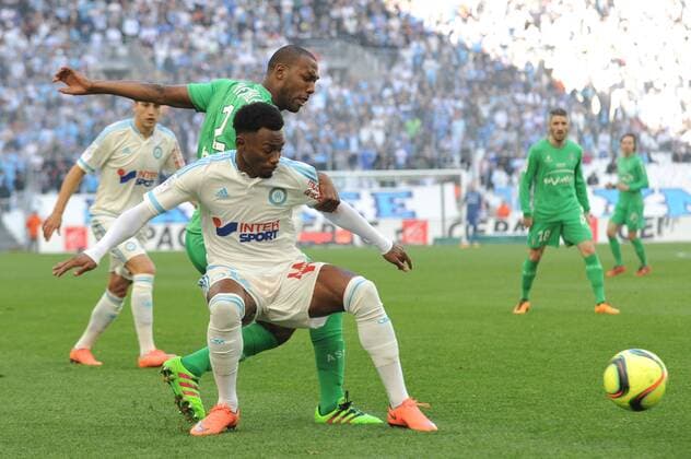 Fußball, Frankreich, Olympique Marseille - AS St. Etienne KEVIN THEOPHILE CATHERINE (asse) - GEORGES KEVIN NKOUDOU (om) FOOTBALL : Marseille vs Saint Etienne - Ligue 1 - 21 02 2016 FEP Panoramic 