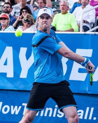 Feb. 21, 2016 - Delray Beach, Florida, US - SAM QUERREY in action on court. He won the singles final title over RAJEEV RAM 6-4, 7-6(6) at the ATP Tennis Herren World Tour Delray Beach Open in Delray Beach, Florida. Querrey Wins ATP Delray Beach Open Singles Final - ZUMAd84_