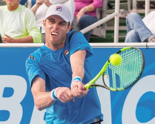 Feb. 21, 2016 - Delray Beach, Florida, US - SAM QUERREY in action on court. He won the singles final title over RAJEEV RAM 6-4, 7-6(6) at the ATP Tennis Herren World Tour Delray Beach Open in Delray Beach, Florida. Querrey Wins ATP Delray Beach Open Singles Final - ZUMAd84_