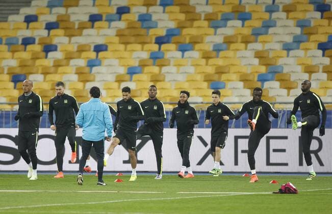 Feb. 23, 2016 - Kiev, Ukraine - Manchester City s players attend a training session,at Olimpiyskiy stadium,in Kiev,Ukraine,23 February,2016. Manchester City will face Dynamo Kyiv in the UEFA Champions League round of 16 football match,on 24 February,2016. FC Manchester City press conference PK Pressekonferenz and Training Session  - ZUMAn230