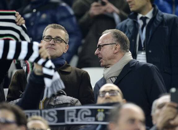 23.02.2016, Fussball Championsleague 2015 2016, Achtelfinale, Juventus Turin - FC Bayern München, in der Juventus Arena, Turin (Italien). v.li: Stellvertretender Vorstandsvorsitzender Jan-Christian Dreesen (FC Bayern München), Vorstandsvorsitzender Karl-Heinz Rummenigge (FC Bayern München). 