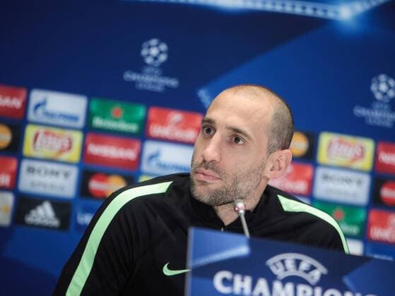 Feb. 23, 2016 - Kiev, Ukraine - The player of FC Manchester City (England) Pablo Zabaleta during a press conference PK Pressekonferenz before the match 1 8 finals of the Champions League between FC Dynamo (Kiev, Ukraine) and FC Manchester City (Manchester, England) in Kiev. Soccer 2016 - FC Dynamo vs Manchester City - ZUMAp133