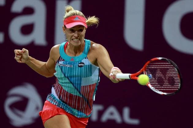 Angelique Kerber of Germany competes during the women s singles second round match against Zheng Saisai of China at the WTA Tennis Damen Qatar Open 2016 in Doha, Qatar, Feb. 23, 2016. Kerber lost 0-2. ) (SP)QATAR-DOHA-TENNIS-QATAR OPEN 2016-WOMEN S SINGLES Nikku 