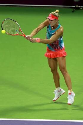 Angelique Kerber of Germany competes during the women s singles second round match against Zheng Saisai of China at the WTA Tennis Damen Qatar Open 2016 in Doha, Qatar, Feb. 23, 2016. Kerber lost 0-2. ) (SP)QATAR-DOHA-TENNIS-QATAR OPEN 2016-WOMEN S SINGLES Nikku 