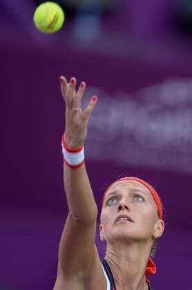 Petra Kvitova of the Czech Republic competes during the women s singles second round match against Barbora Strycova of the Czech Republic at the WTA Tennis Damen Qatar Open 2016 in Doha, Qatar, Feb. 23, 2016. Kvitova won 2-0. ) (SP)QATAR-DOHA-TENNIS-QATAR OPEN 2016-WOMEN S SINGLES Nikku 