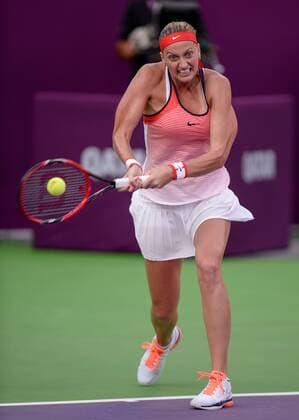 Petra Kvitova of the Czech Republic competes during the women s singles second round match against Barbora Strycova of the Czech Republic at the WTA Tennis Damen Qatar Open 2016 in Doha, Qatar, Feb. 23, 2016. Kvitova won 2-0. ) (SP)QATAR-DOHA-TENNIS-QATAR OPEN 2016-WOMEN S SINGLES Nikku 
