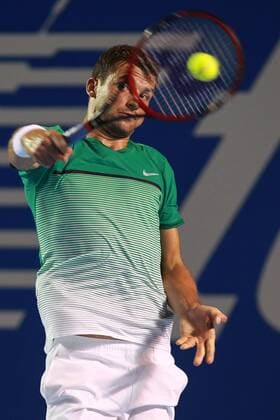Bulgarian Grigor Dimitrov returns a ball to US Denis Kudla during their match at the Mexican Open tennis tournament in Acapulco, Mexico, 23 February 2016. The event runs from 22 to 27 February 2016. Mexican Open tennis tournament in Acapulco !ACHTUNG: NUR REDAKTIONELLE NUTZUNG!  MEX43 20160224-635918931011776787