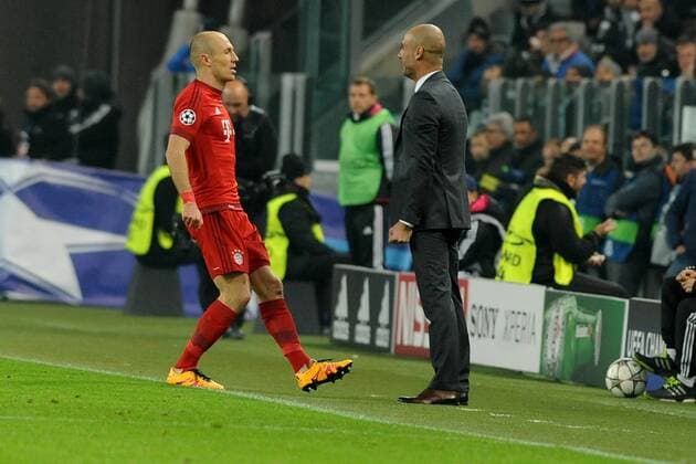 Football - soccer: UEFA Champions League, Juventus Turin - FC Bayern München, arjen robben, josep pep guardiola xHOCHxZWEIx xItalyxPhotoxPressx 