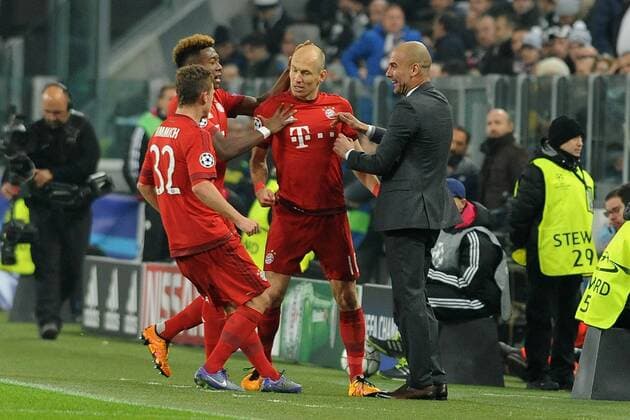 Football - soccer: UEFA Champions League, Juventus Turin - FC Bayern München, arjen robben, josep pep guardiola xHOCHxZWEIx xItalyxPhotoxPressx 