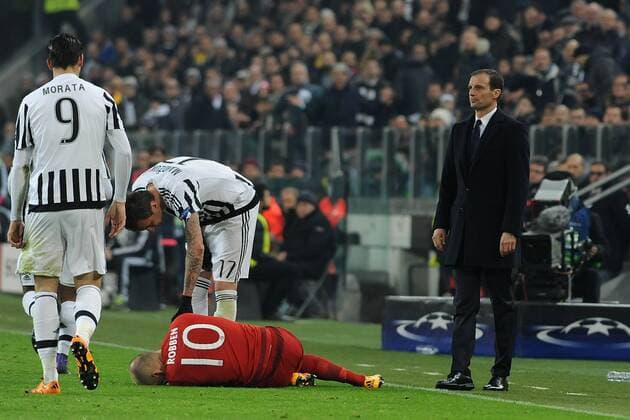 Football - soccer: UEFA Champions League, Juventus Turin - FC Bayern München, Mario Mandzukic, Arjen Robben, Massimiliano Allegri xHOCHxZWEIx xItalyxPhotoxPressx 