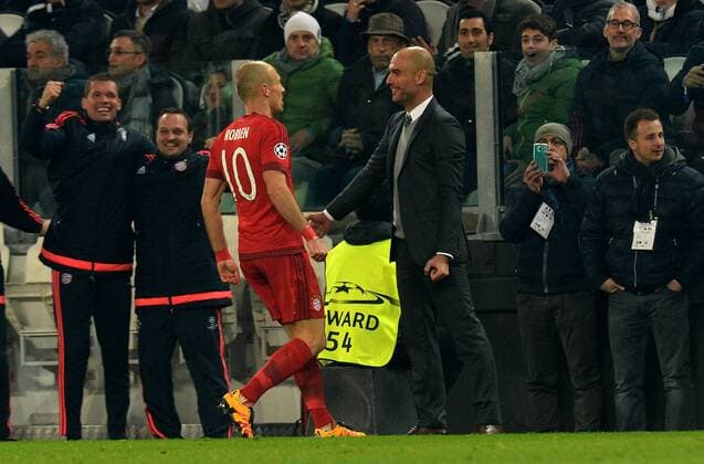 Football - soccer: UEFA Champions League, Juventus Turin - FC Bayern München, arjen robben, josep pep guardiola xHOCHxZWEIx xItalyxPhotoxPressx 