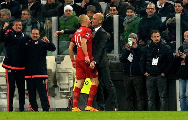 Football - soccer: UEFA Champions League, Juventus Turin - FC Bayern München, arjen robben, josep pep guardiola xHOCHxZWEIx xItalyxPhotoxPressx 