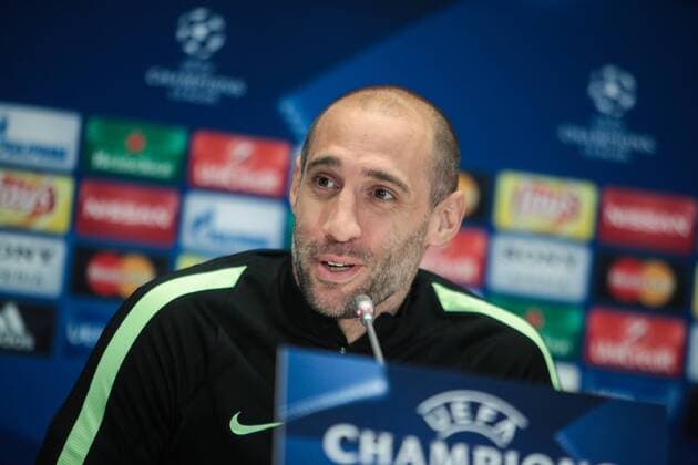 Feb. 23, 2016 - Kiev, Ukraine - The player of FC Manchester City (England) Pablo Zabaleta during a press conference PK Pressekonferenz before the match 1 8 finals of the Champions League between FC Dynamo (Kiev, Ukraine) and FC Manchester City (Manchester, England) in Kiev. The open training of FC Manchester City - ZUMAp133
