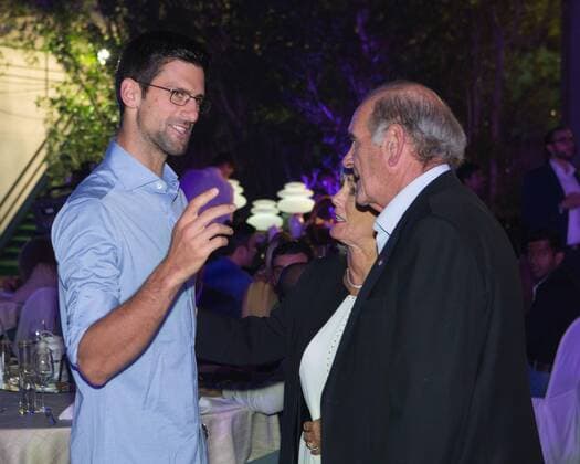 Dubai ATP Tennis Herren Players Party, Novak Djokovic (SRB) im Gespraech mit Dubai Duty Free Chef Colm McLoughlin, Tennis - Dubai Duty Free Tennis Championships - ATP - - Dubai - - United Arab Emirates - 23 February 2016. Â