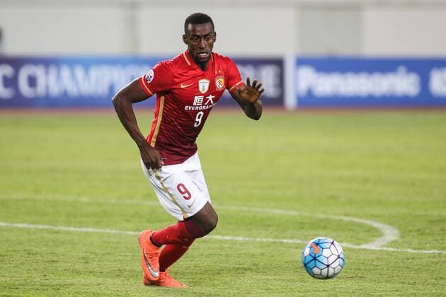 GUANGZHOU, CHINA - FEBRUARY 24: (CHINA OUT) Jackson Martinez 9 of Guangzhou Evergrande drives the ball during the AFC Champions League Group H match between Guangzhou Evergrande and Pohang Steelers at Tianhe Center on February 24, 2016 in Guangzhou, China.  CFP480112046 
