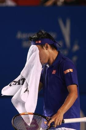 Japanese Kei Nishikori reacts, at the game against US. Sam Querrey, during the third day of activities of the mexican Open 2016 in Acapulco, Mexico, 24 February 2016. . ABIERTO MEXICANO DE TENIS !ACHTUNG: NUR REDAKTIONELLE NUTZUNG!  MEX48 20160225-635919761107242215