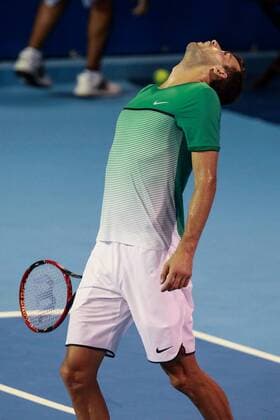 Grigor Dimitrov of Bulgaria reacts after defeating to Denis Kudla of US during their match at the Mexican Open tennis tournament in Acapulco, Mexico, 24 February 2016. The event runs from 22 to 27 February 2016. Mexican Open tennis tournament in Acapulco !ACHTUNG: NUR REDAKTIONELLE NUTZUNG!  MEX43 20160225-635919780243586984
